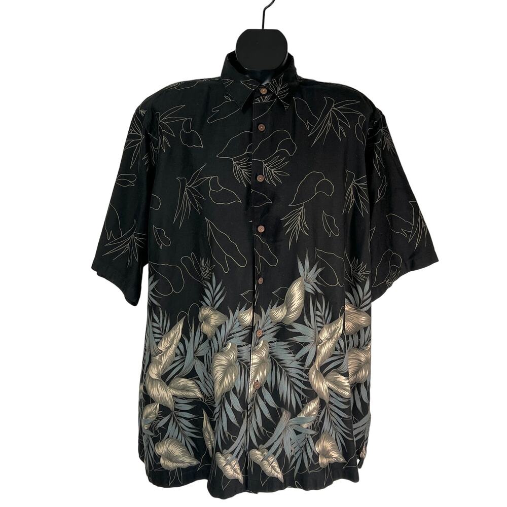 Vintage 80s Nautica Hawaiian Shirt Tiki Lounge Vacation Dadcore Luau Black
